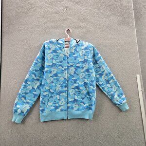 A Bathing Ape Men Hoodie M Blue Embroidered Camouflage Shark Tiger Streetwear